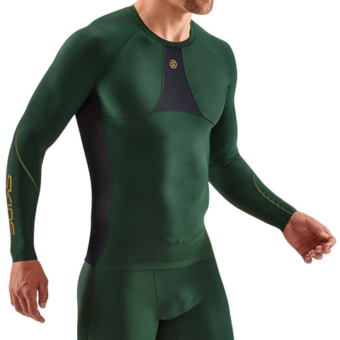 SKINS SERIES-5 MEN'S LONG SLEEVE TOP GREEN/GREY