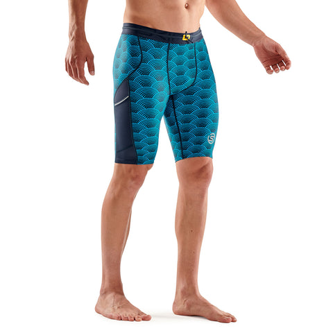 SKINS SERIES-3 MEN'S HALF TIGHTS BATTLESHIP WAVE