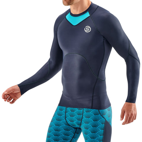 SKINS SERIES-3 MEN'S LONG SLEEVE TOP NAVY CYAN