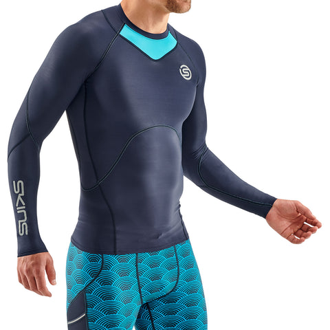 SKINS SERIES-3 MEN'S LONG SLEEVE TOP NAVY CYAN