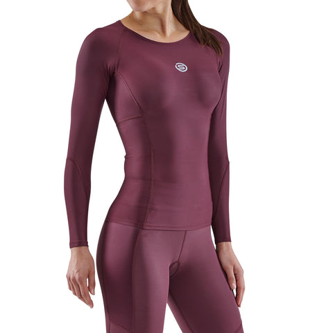 SKINS SERIES-3 WOMEN'S LONG SLEEVE TOP BURGUNDY